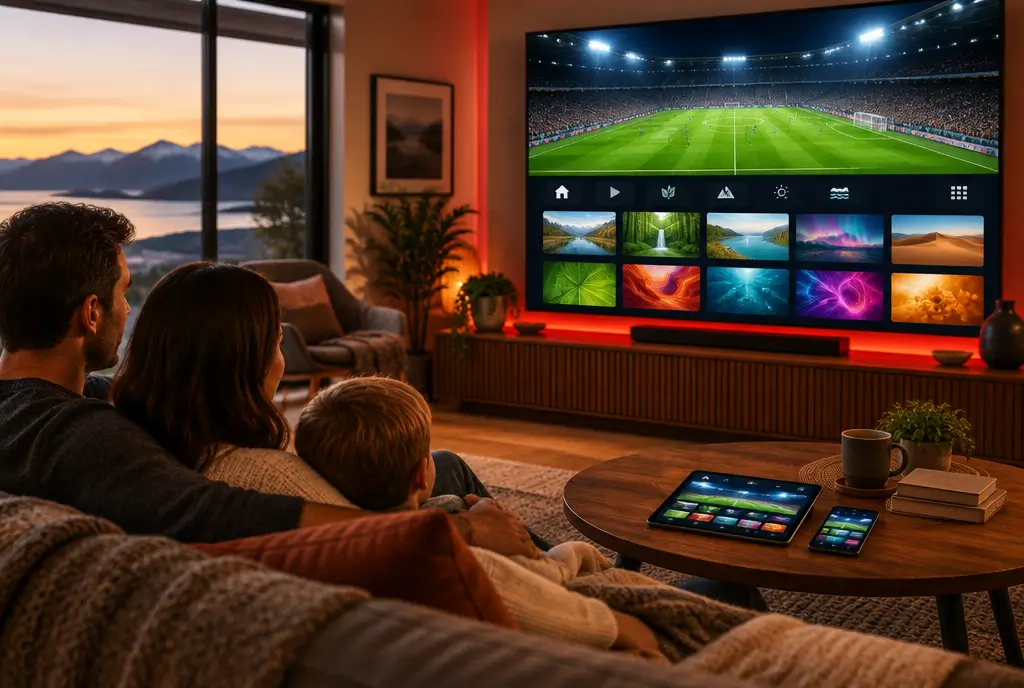 A New Zealand family streaming live sport and shows in 8K on TV, tablet and phone with Deluxe Streams IPTV